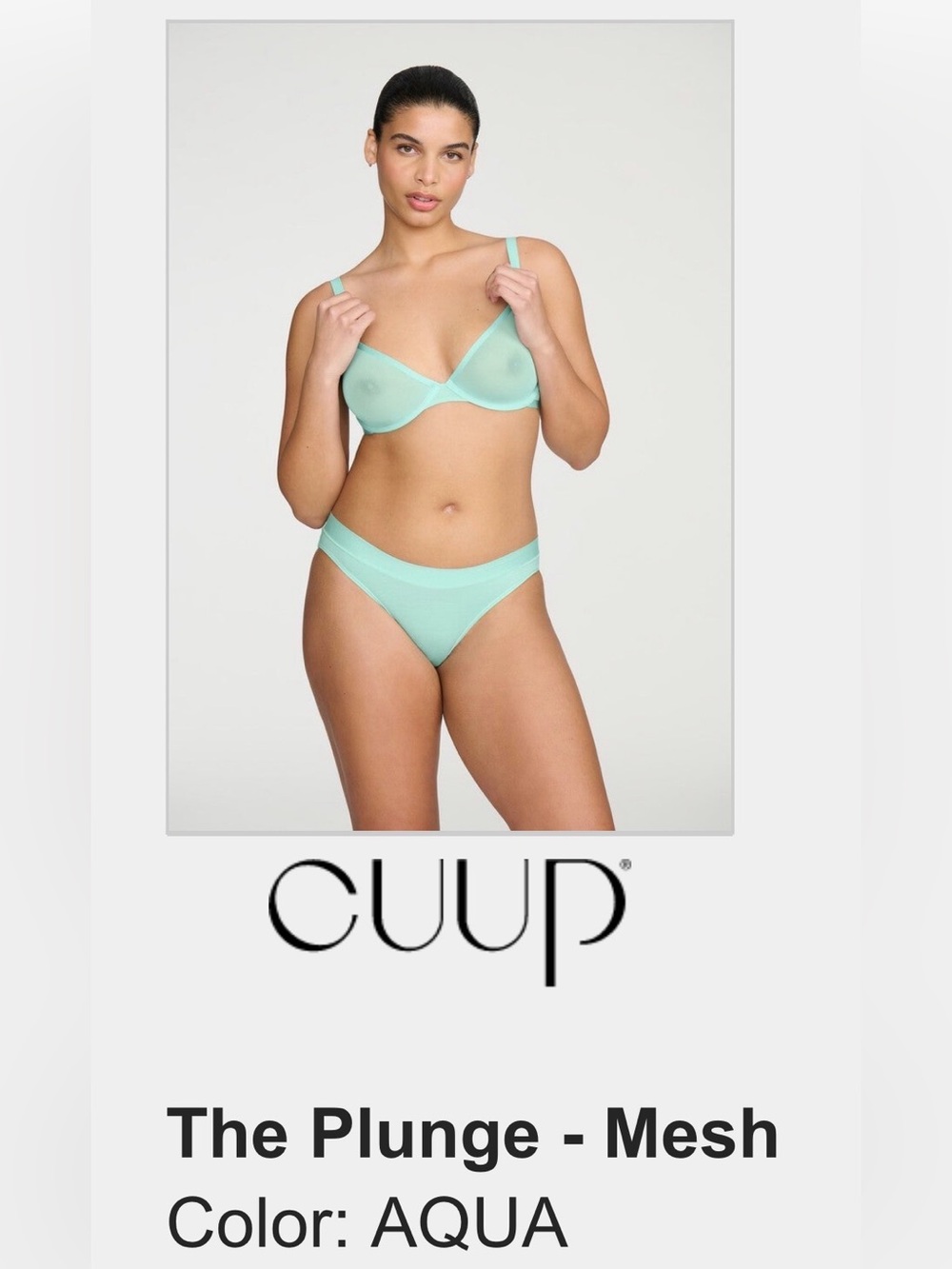 CUUP Plunge Sheer Mesh Underwire Bra in Aqua - Picture 3 of 3
